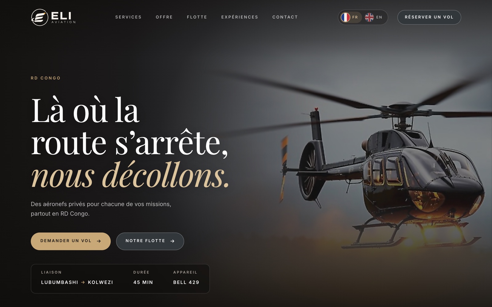 Page d'accueil du site Eli Aviation